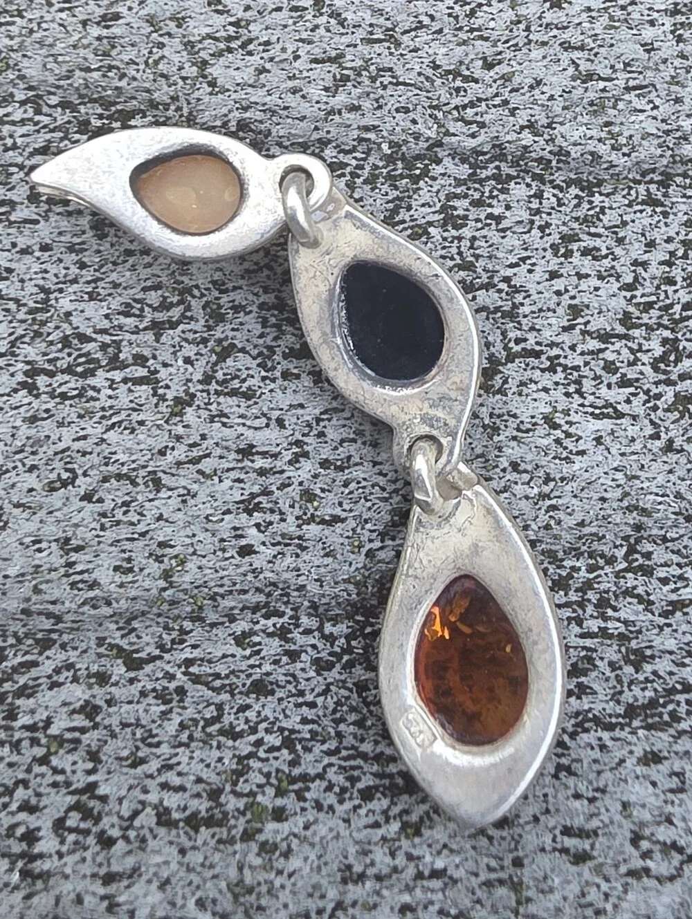 Vintage 925 Tricolor Amber Teardrop Pendant